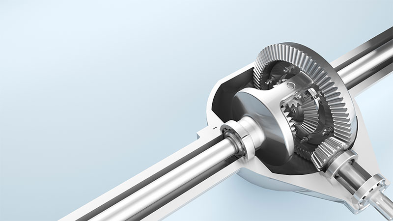 Inside view of a differential showing gears and gear ratio